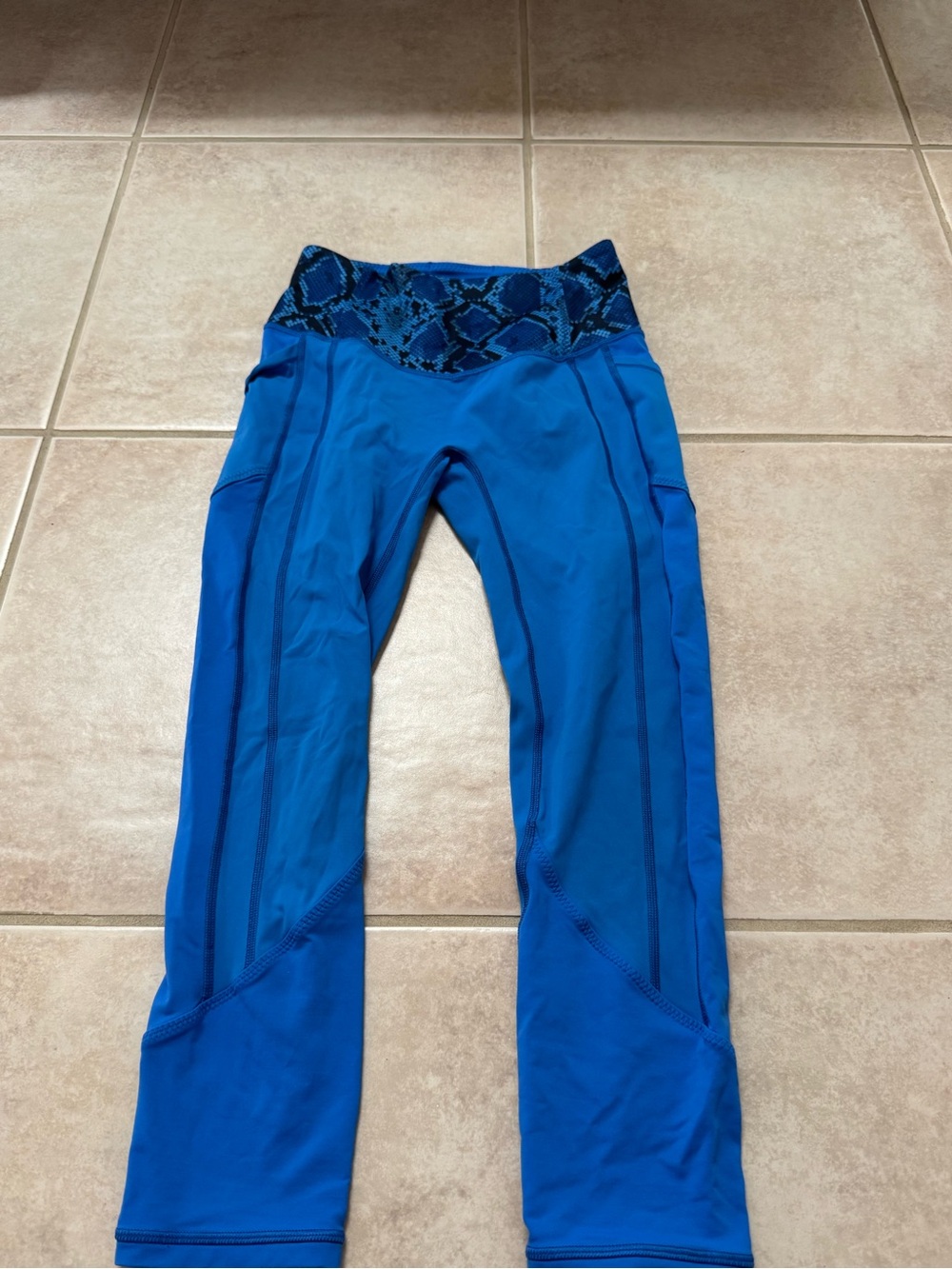 lululemon athletica Bright Blue Leggings with Snake-Print Waistband